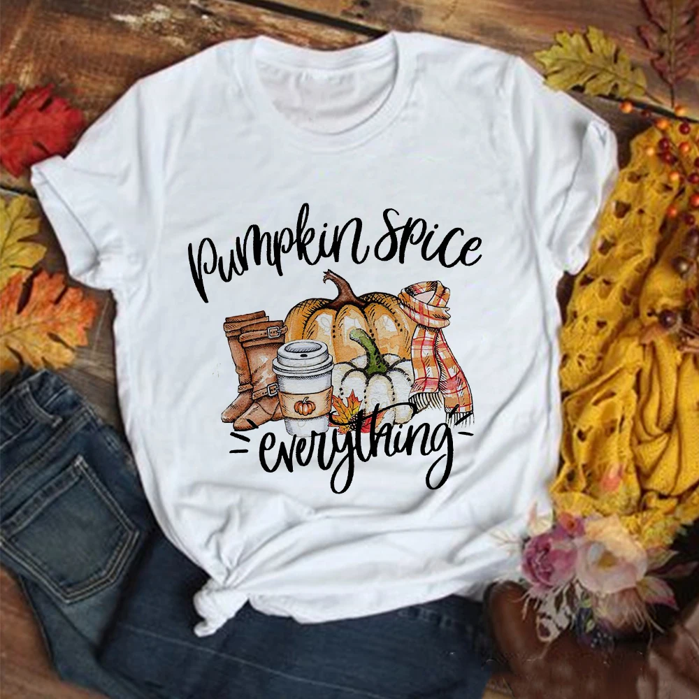 Just A Girl Who Loves Fall Pumpkin Print T Shirt Women Graphic T-shirt  Thanksgiving Party Tops Tee Casual Tshirt Female Clothes