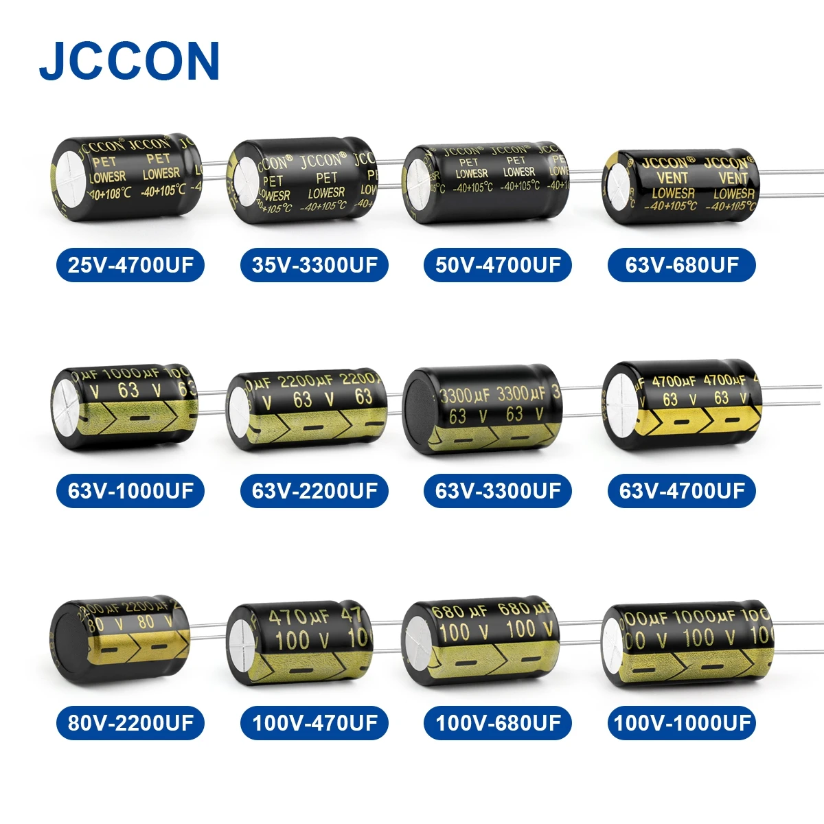 JCCON 5PCS Aluminum Electronic Capacitor 25V 35V 50V 63V 100V 160V 200V 250V 450V 470UF 680UF 1000UF UHigh Frequency Low ESR