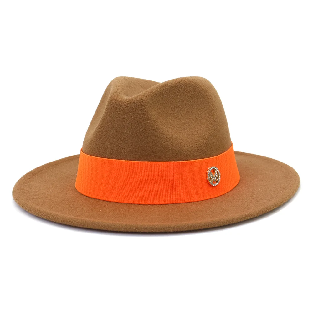 Colorful Wool Fedoras Hats For Women Men Orange Red Hat M Mark Belt Panama Outdoor Travel Cap Wide Brim 55-58CM шапка casquette