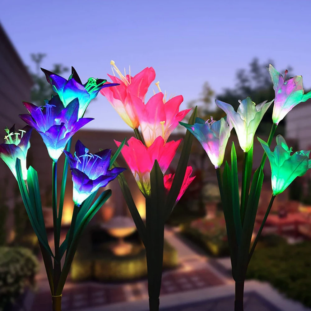 

Outdoor Solar Powered Lights Lily Flower Garden Stake Lights White Color LED Solar Landscape Decorative Lights 4LED Lily Lights