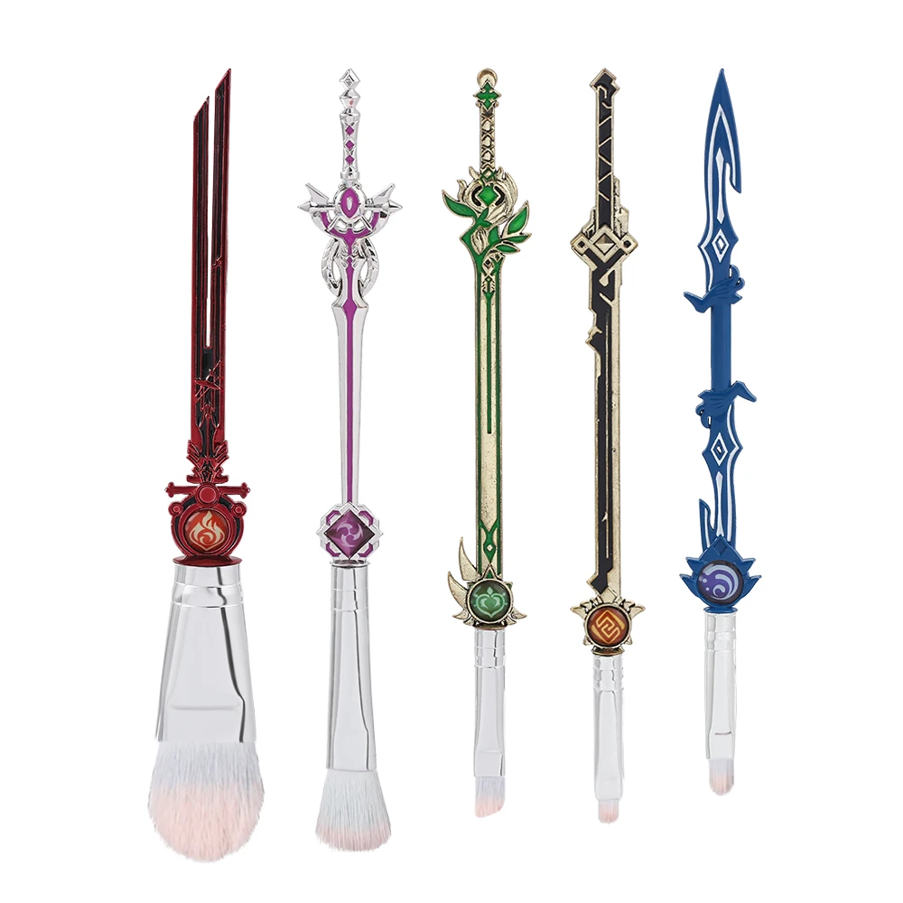 Free Shipping 5pcs/Set Game Genshin Impact Makeup Brushes Element Vision God's Eye Mondstadt Liyue Inazuma Accessories Fans Gift