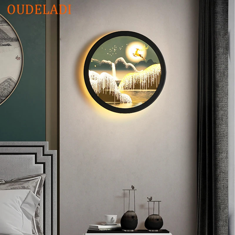 

Nordic Round LED wall light bedroom bedside lamps balcony aisle living room background wall sconce decorative painting lamp