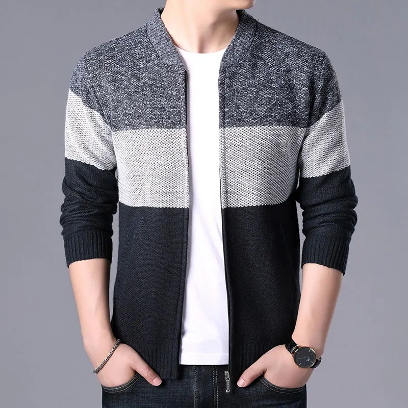 Men\'s Sweats Slim Fit Patchwork Knited Cardigan Coats Brand Clothing Knitwear Sweatercoats Tops Outerwear Zipper Jacket Winter