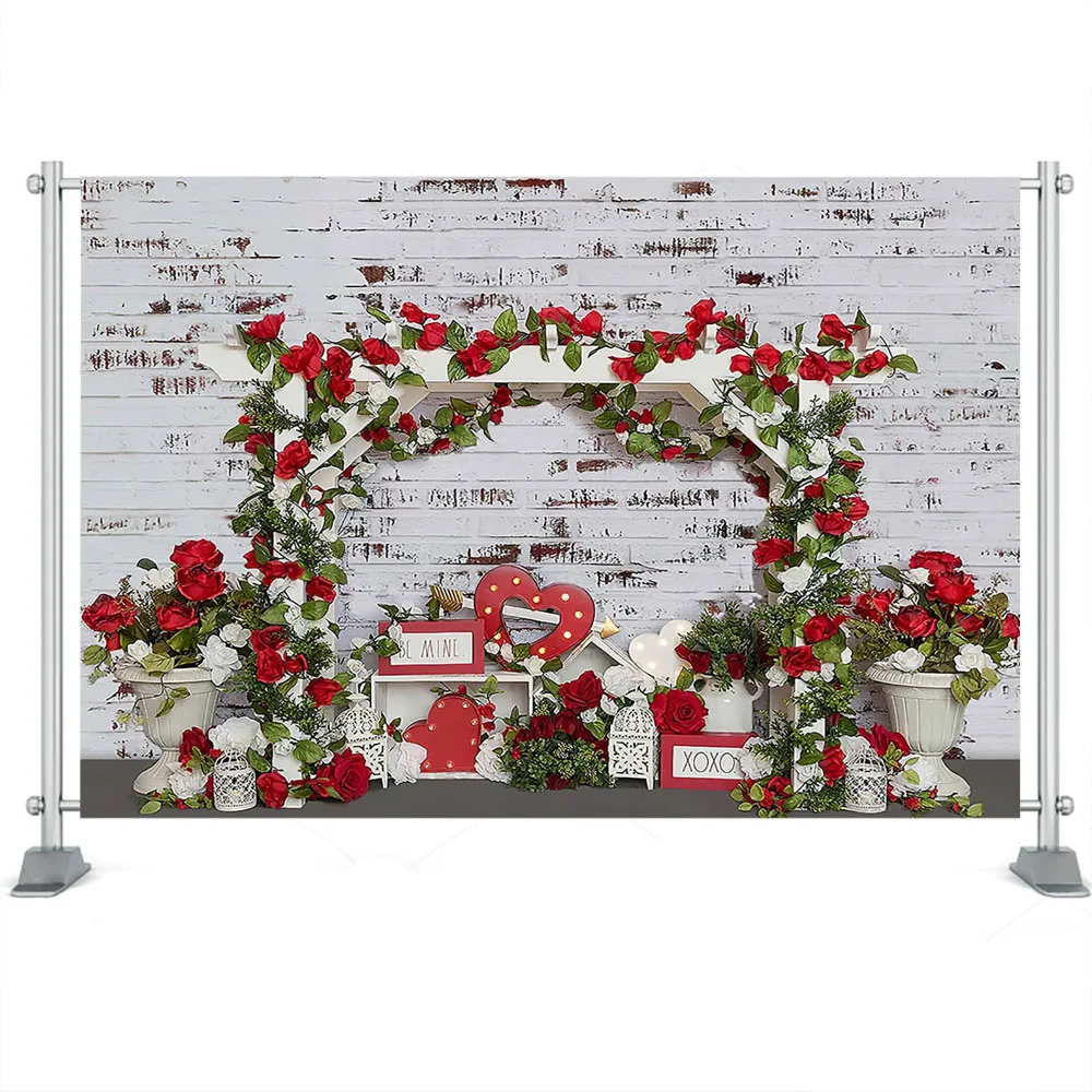 Mocsicka 발렌타인 데이 배경 벽돌 벽 성인 사진 장미 문 애인 데이트 파티 장식 어린이 아기 Photostudio 소품