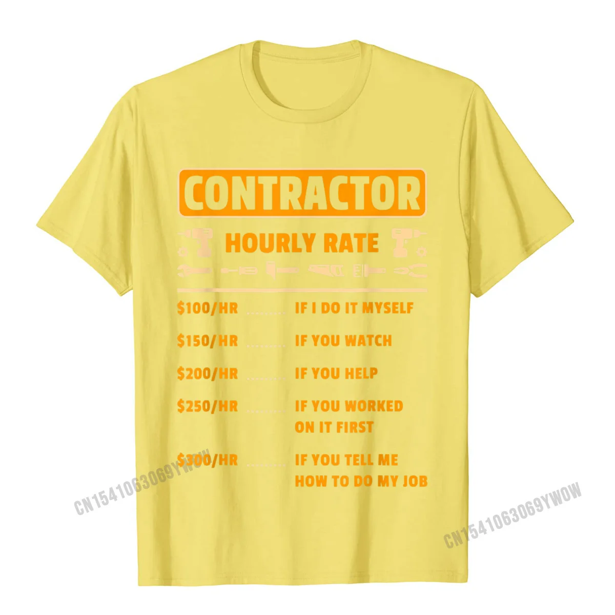 Contractor Hourly Rate Price Chart Labor Funny Gift Handyman T-Shirt Camisas Men Rife Men T Shirts Cotton Tees Fitness Tight