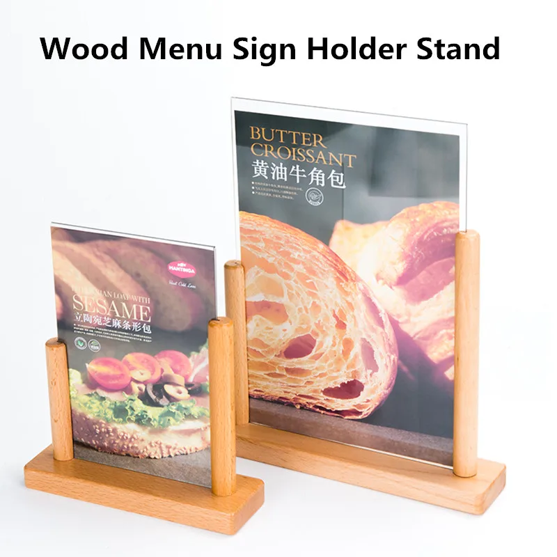 A5 148x210mm Wood Table Menu Paper Card Holder Ad Photo Poster Frame Acrylic Sign Holder Display Stand