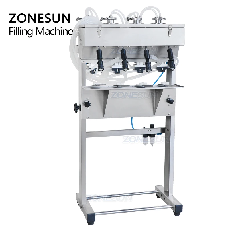 ZONESUN Parfüm Füll Maschine 4 Köpfe Parfüm Füllstoff Pneumatische Vakuum Level Control Glas Flasche Gerät Vier Kopf