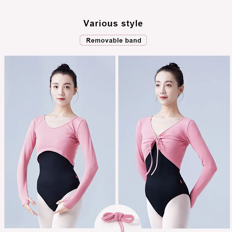 Woman Ballet Tops Drawstring Cotton Long Sleeve Dance Shirts Tops Woman Dancewear Training Tops Dance Costumes