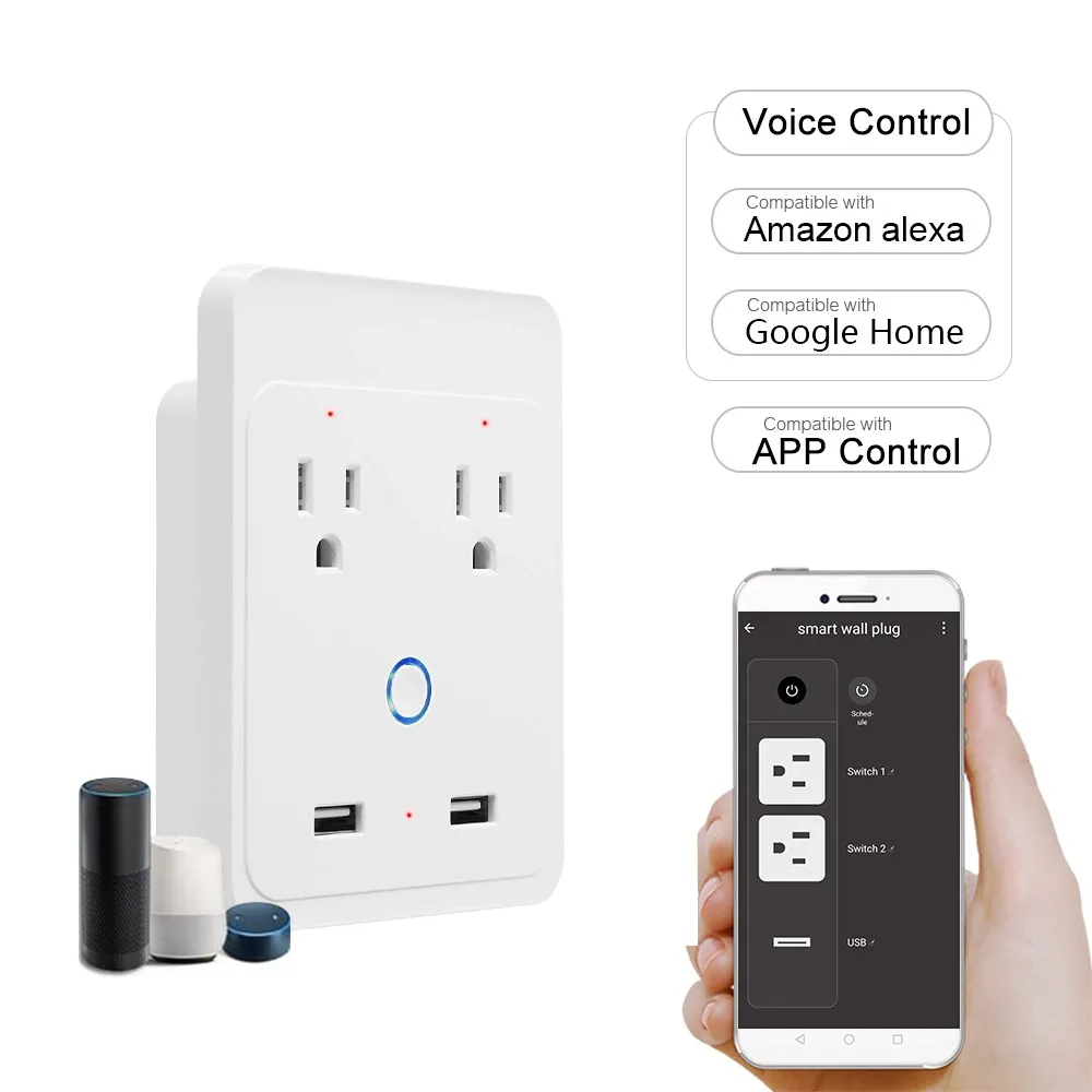 Smart Wi-Fi Wall Outlets Independent Control Voice Control Compatible Remote Control Schedule Function Smart In-wall Plug Socket