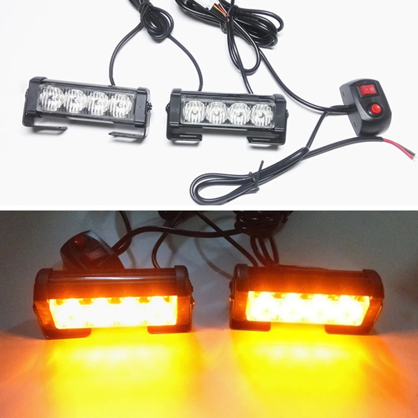 Car Truck Front Grille LED Strobe Warning Light Auto Police LED Flashing lights Bar Emergency Light Hazard Caution Lamp 12V