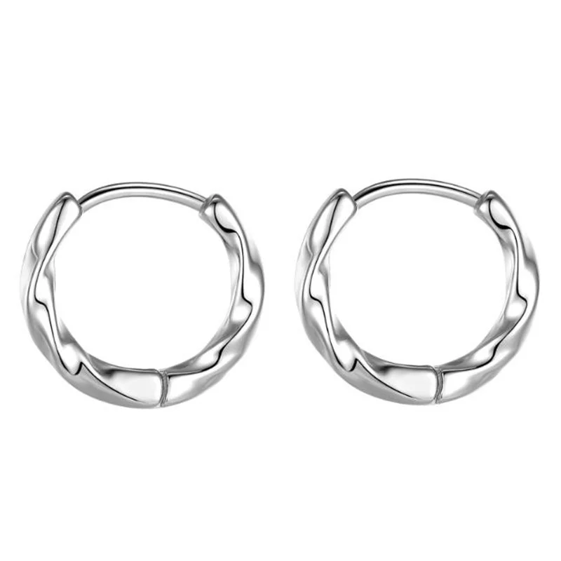 Pendientes de plata de ley 925 para hombre y mujer, joyería de moda, aros ondulados, accesorios blancos y negros, regalo para niño