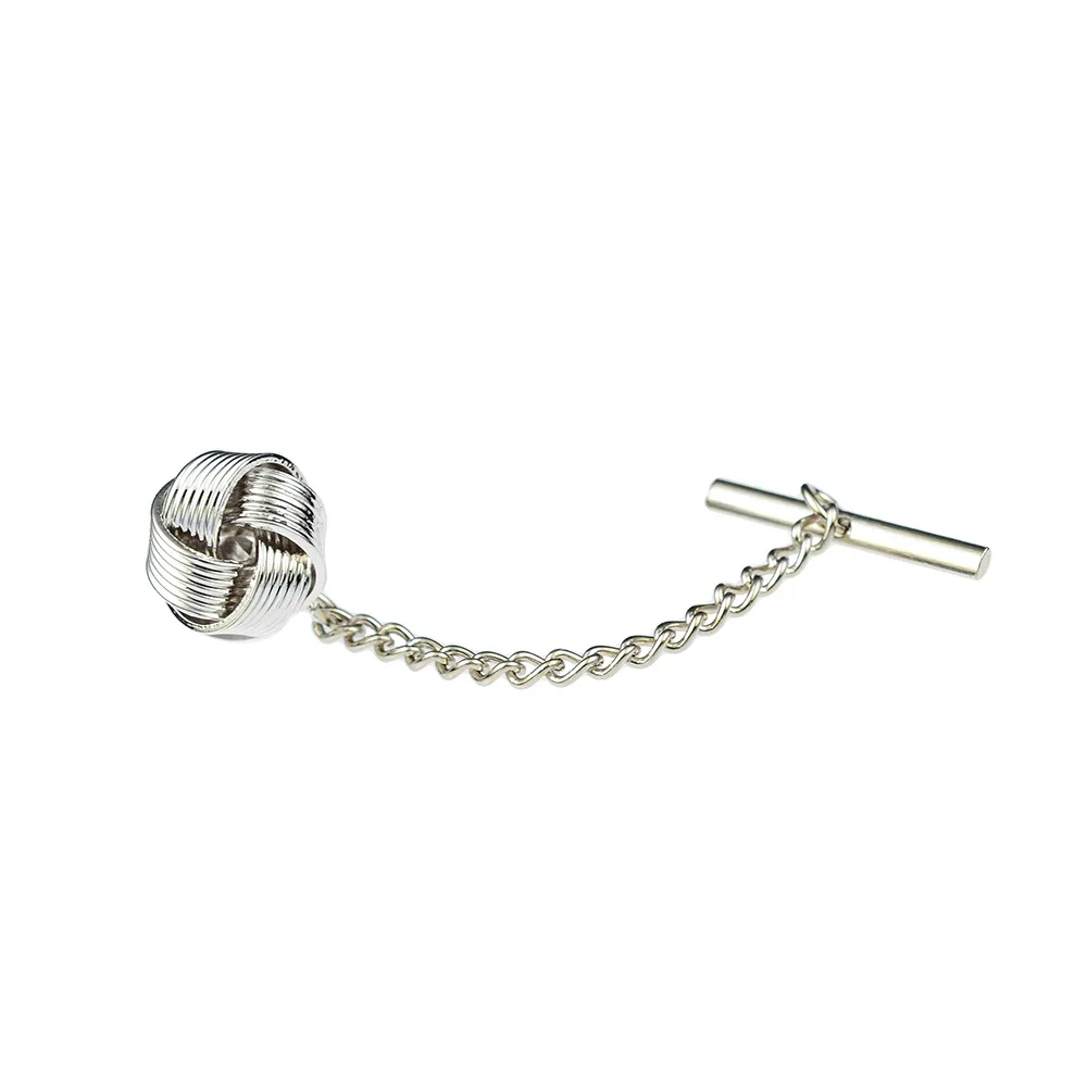 OBN High Quality Copper Knot Tie Tack Pin with Safety Chain for Regular Necktie Men's Jewelry