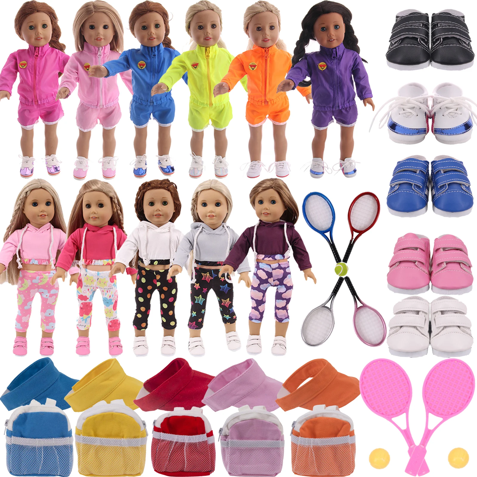 Sports Suit, Jacket&Pants,Backpack&Hat Fit For 18Inch American Doll 43Cm Reborn Baby,Girl Doll Clothes Shoes,Children's Day Gift