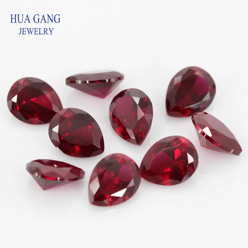 8# Ruby Red Corundum Stones Size 2x3~13x18mm Pear Cut Synthetic Corundum Gems Stone For Jewelry Wholesale