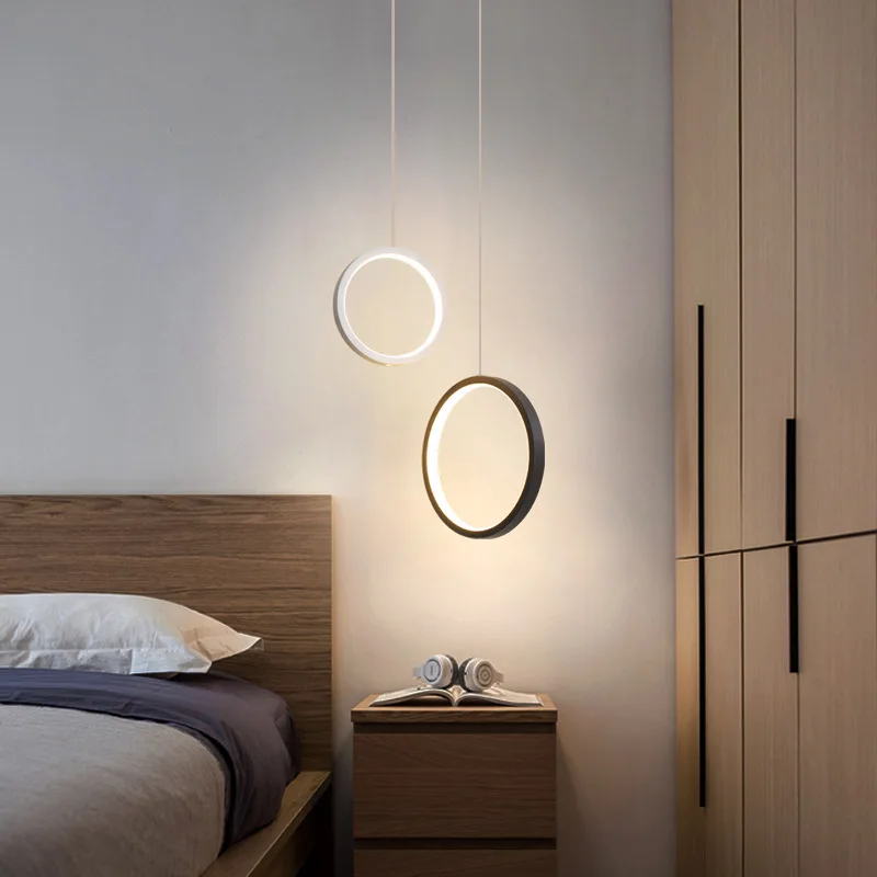 

Simple post-modern circle small chandelier Nordic creative bedroom bedside bar designer style personalized chandelier