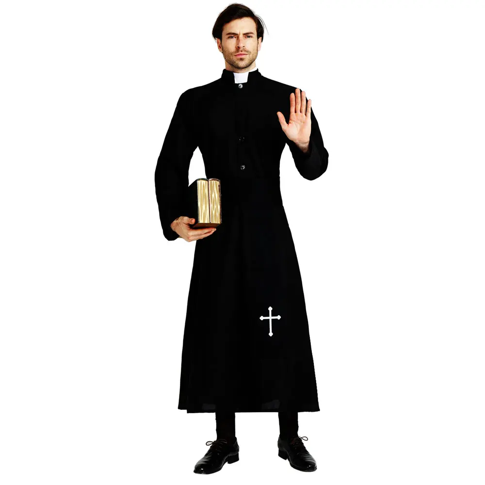 Umorden Adulto Nero Nobile Sacerdote Costume Uomini Pastore Religioso Padre Costumi di Halloween di Purim Del Partito Mardi Gras Fancy Dress