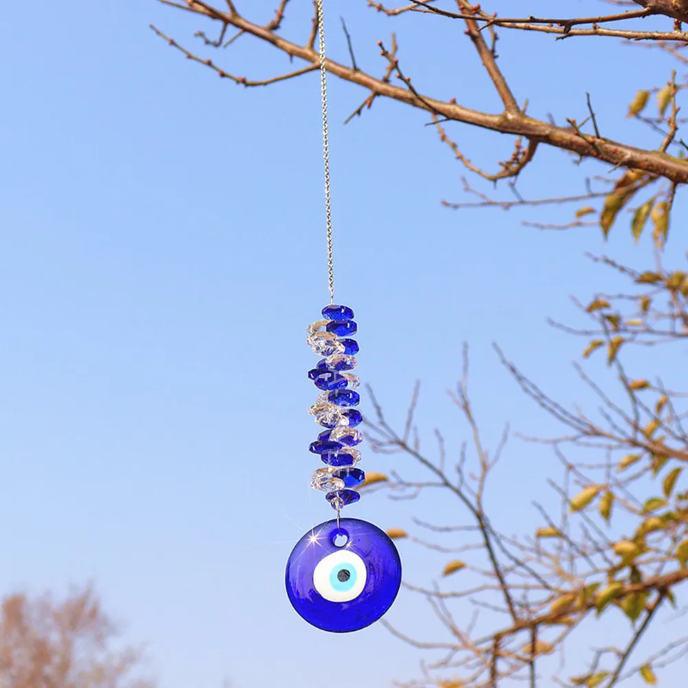 

DIY Lucky Hamsa Turkish Blue Evil Eye Crystal Charm Suncatcher Pendant Wind Chime Amulet Home Wall Garden Hanging Decoration