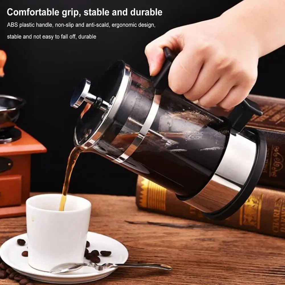 350ml/Pot Coffee Maker Non-slip Glass Tea Pot With Handle 3-layer High-density Filter System Non-slip Base