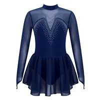 Vestido de baile de patinaje artístico para niñas, vestido de tutú de tul con empalme de malla de diamantes de imitación brillantes, bailarina, Ballet, gimnasia y entrenamiento