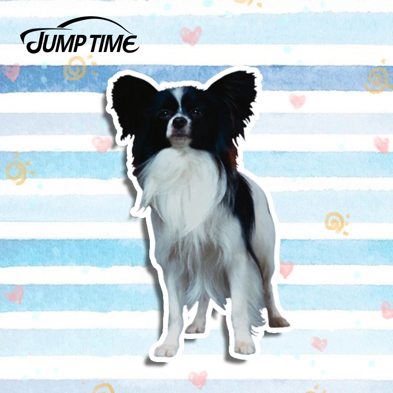 Jump Time 13cm x 8.2cm 3D Car Sticker Papillon Pet Dog Vinyl Stickers Decal Laptop Travel Luggage Waterproof Accessories