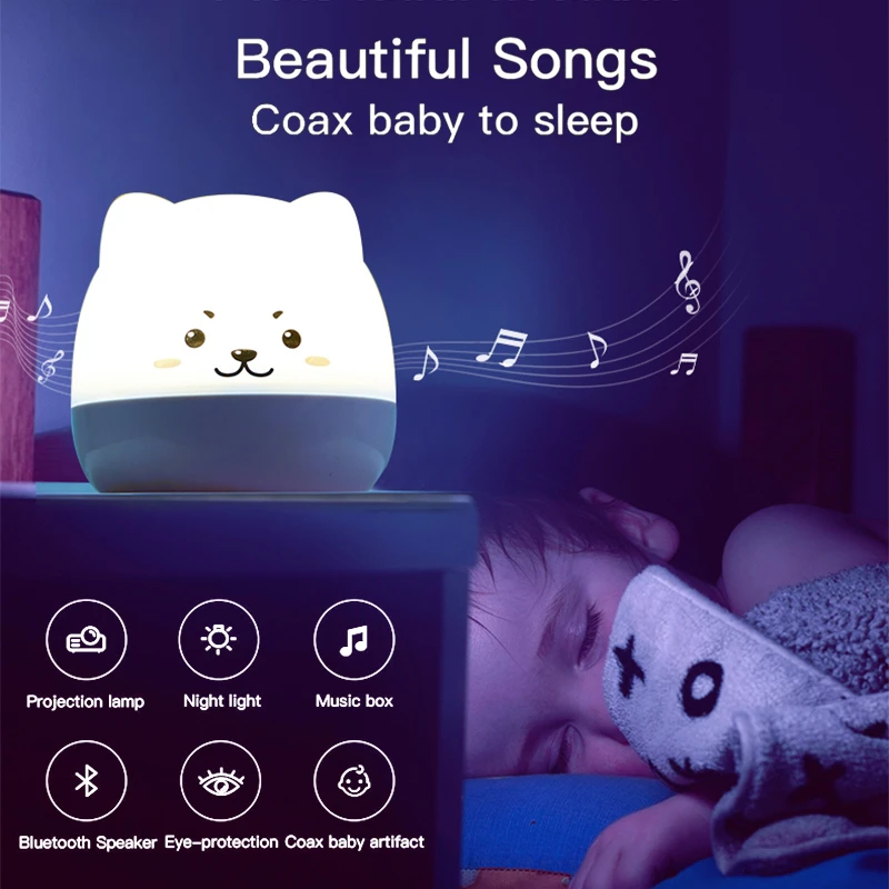 Luces LED de noche para niños, proyector de estrellas con música, lámpara de proyección colorida con carga USB/giratoria/cantar, para dormitorio,