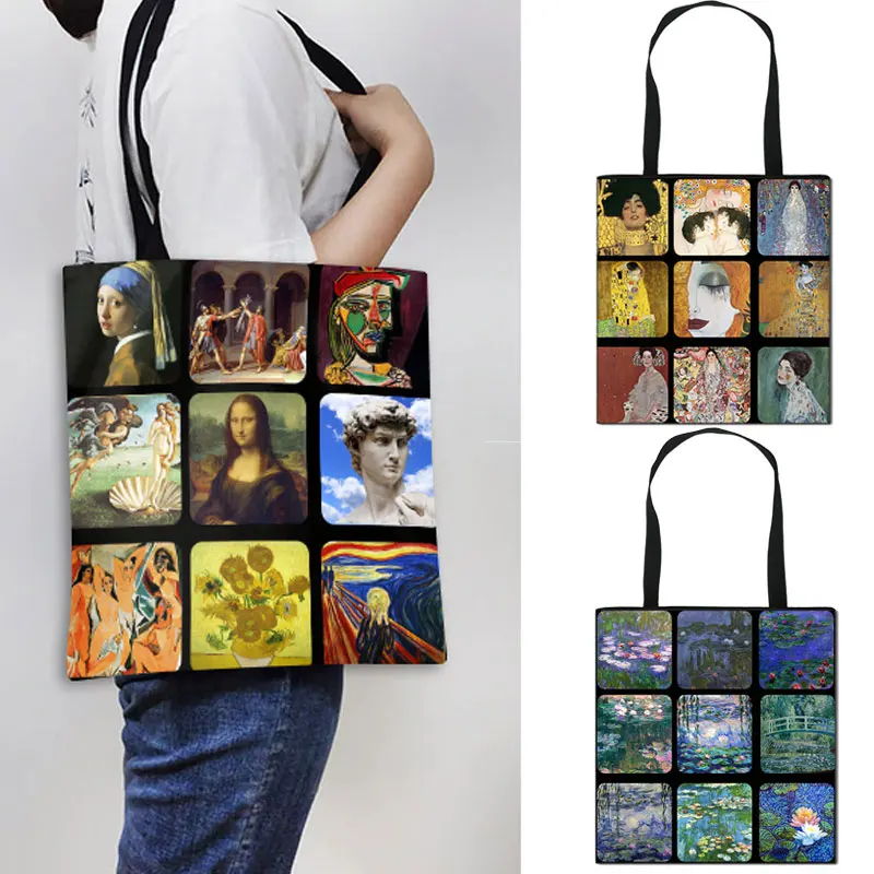 

Oil Painting Tears / Kiss Shoulder Bag Women Fashion Famous paintings Handbag Ladise Canvas Shopping Bag Big Capacity Totes