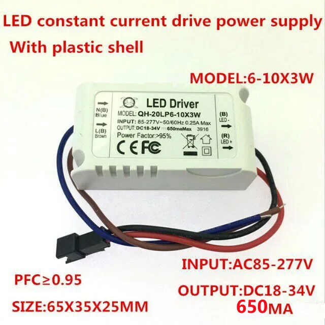 1pcs LED Driver 6-10 x 3W Input 85-265V Output 18-34V 650MA 50/60Hz 18W 20W 24W 27W 30W High Power LED supply For LED Light