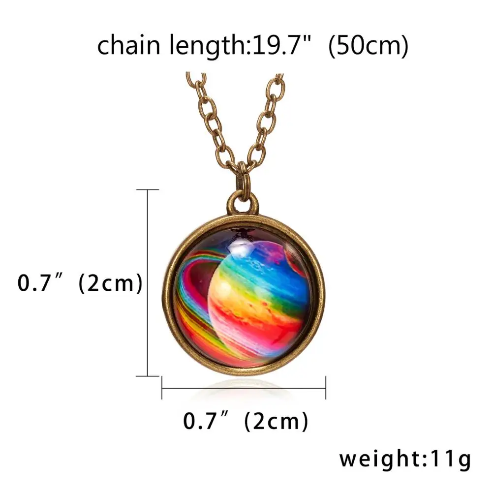 12 Color Galaxy Double Sided Pendant Necklace Glow in the Dark Glass Ball Art Picture Universe Planet Jewelry Gift for Women Men
