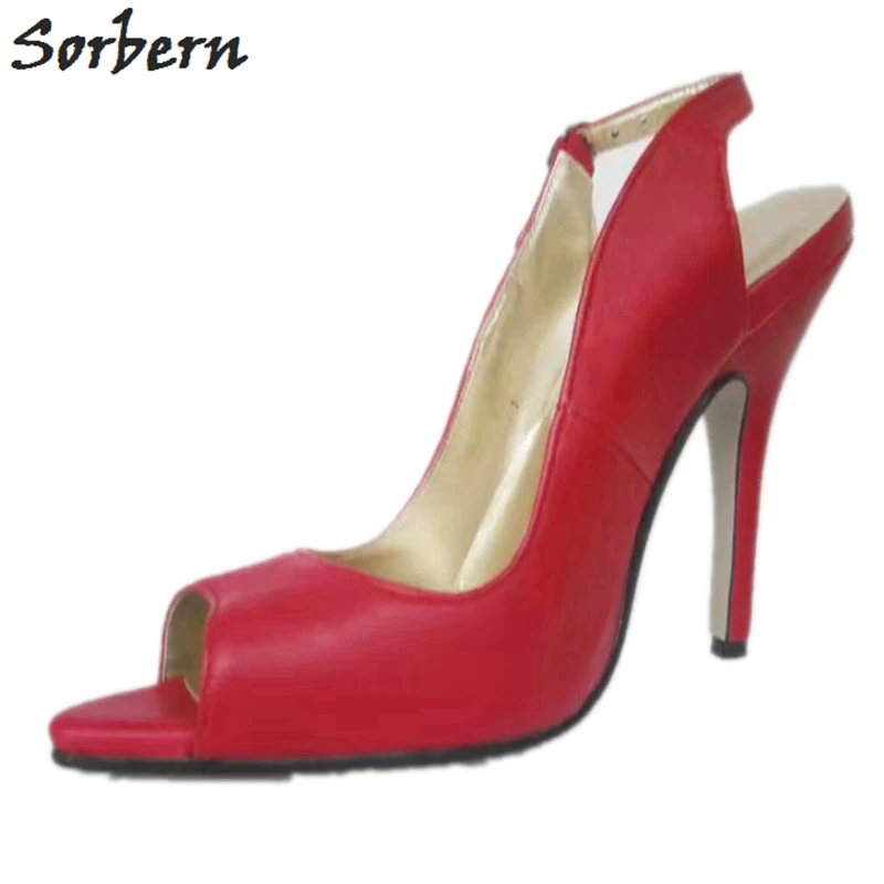 

Sorbern Red Slingback Shoes Women Fetish High Heel Open Toe Lady Shoes Women Slip On Small Size 34 High Heels For Stripper Dance