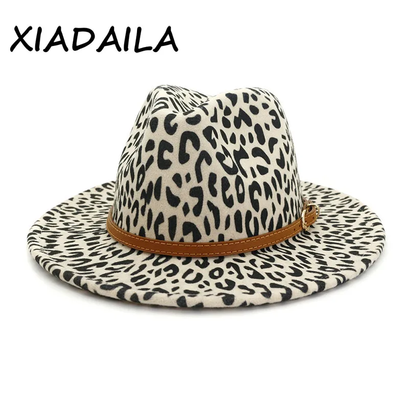 2020 winter fedora hats for women fashion Flat wide Brim Panama Wool Felt Jazz Fedora Hats for men Leopard goth top wedding Hat