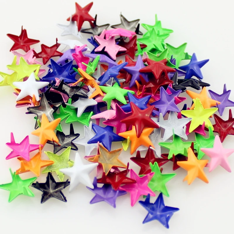 100pcs 15mm Pentagram Candy Colors Star Rivets For Leather Crafts Studs With Claws Nailhead Punk Rock Spike Accessies