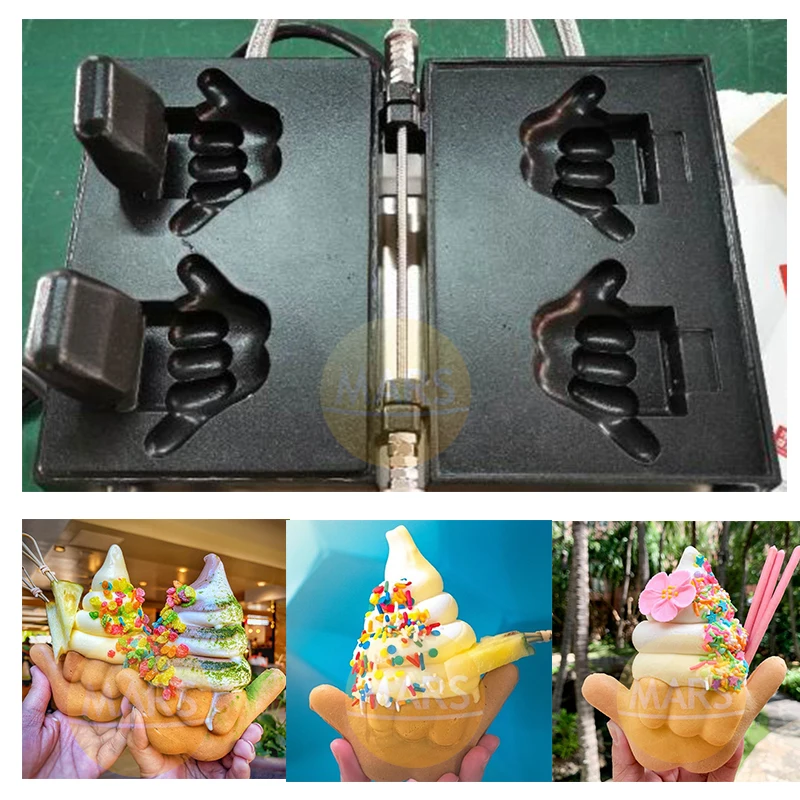 2022 New Taiyaki Style Shaka Cone Ice Cream Machine, Dole Whip Shaka-Boom in Hawaii Cafe Shop, Shaka Boom Taiyaki Waffle Maker