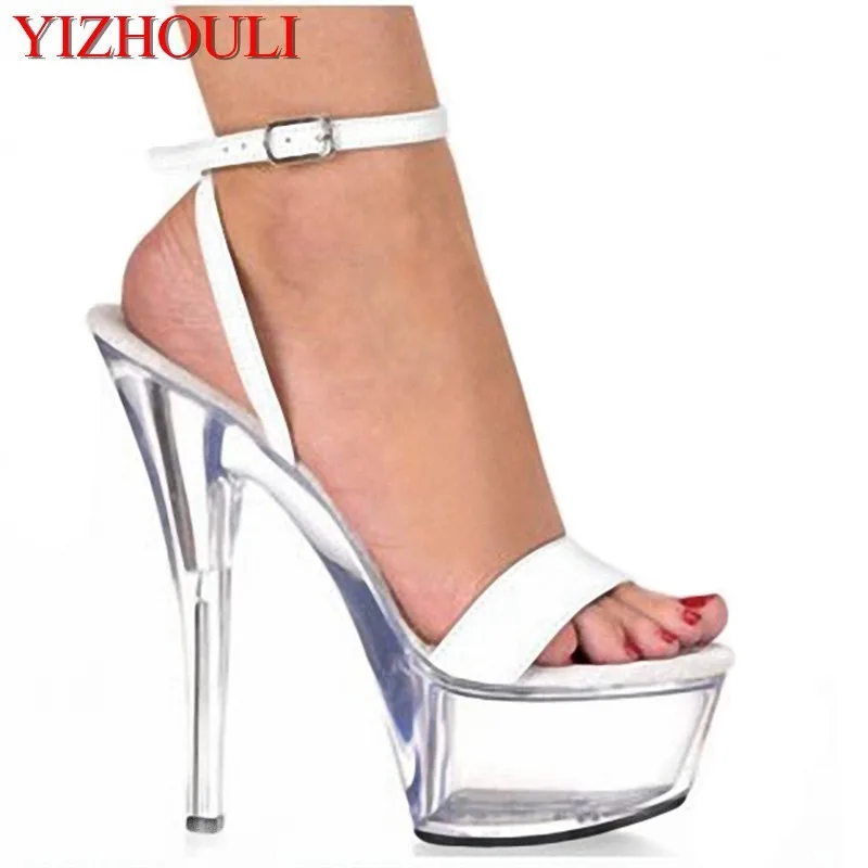 Summer women's stage foot strap heels, 15 cm transparent pole dancing sandals 6 inches, dancing shoes