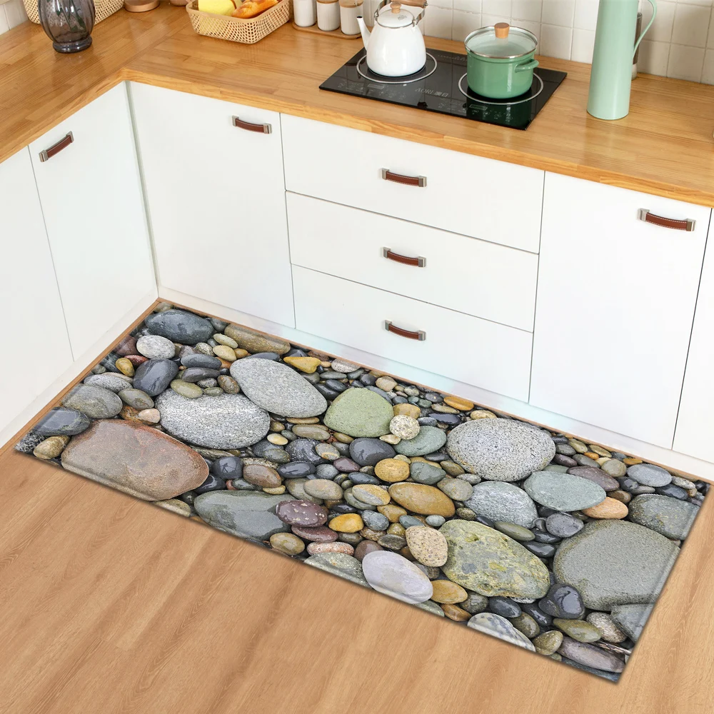 3D Pebbles Kitchen Floor Mat Home Entrance Doormat Hallway Bathroom Anti-Slip Rug Bedroom Children Living Room Decoration Carpet