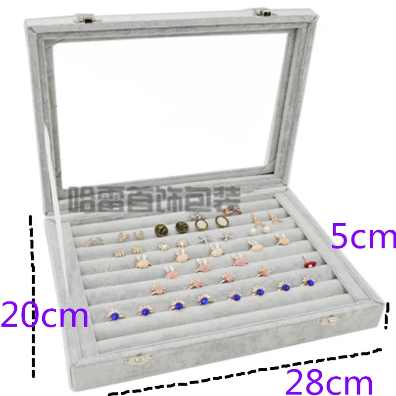 収納ボックス,オーガナイザー,イヤリング,リング,イヤリングを収納するためのガラス蓋付きグレーの収納ボックス