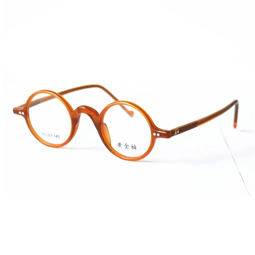 Vintage Small Round Eyeglass Frames 38mm Full Rim Orange Gold Men Women Rx able