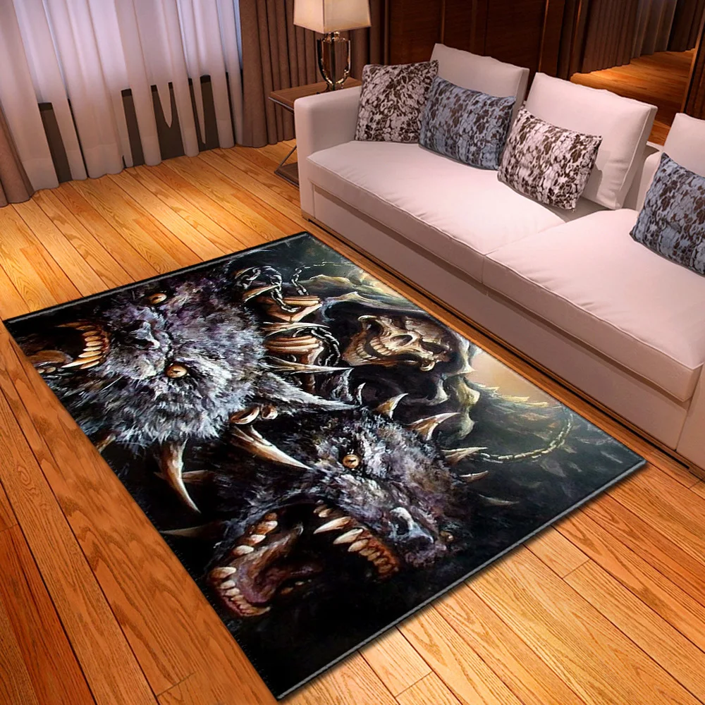 Terror Skulls 3D Printing Carpets for Living Room Bedroom Decor Big Carpet Soft Flannel Home Floor Mats Halloween Party Area Rug