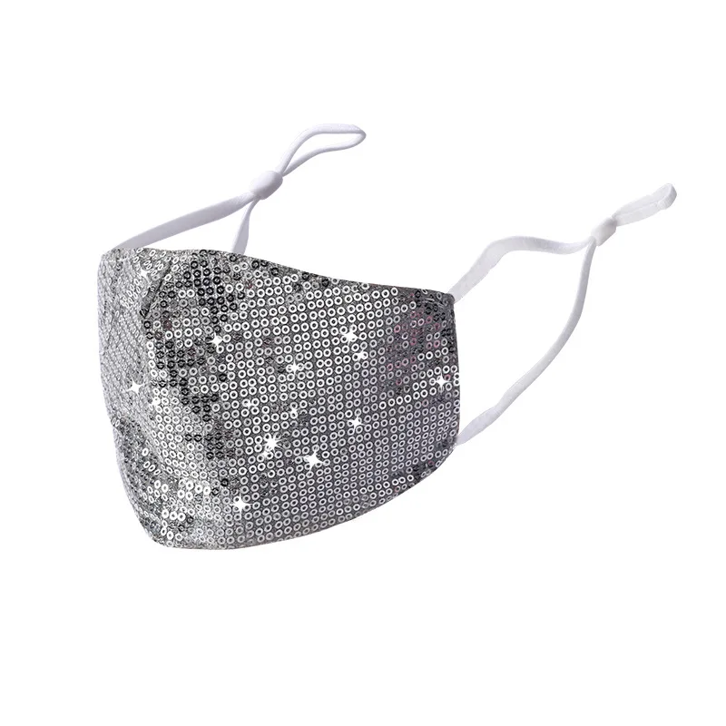 2 PC  Fashion Bling Sequined Personality Shiny Dust mask Three-layer Cotton Replaceable Filter Colorful  Women Mask