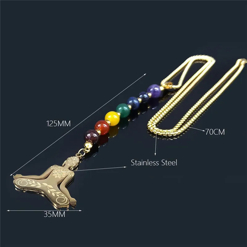 Yoga Buddha 7 Color Chakra Stone Stainless Steel Chain Necklaces Women Gold Color Long Necklaces Jewelry gargantilla N965S04