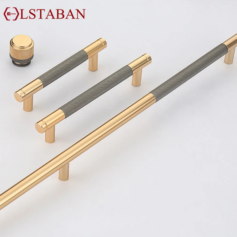 LSTABAN Gold Kitchen Handle European Light Luxury Style Dresser Cabinet Knobs and Handles Copper Furniture Handle Door Hardware