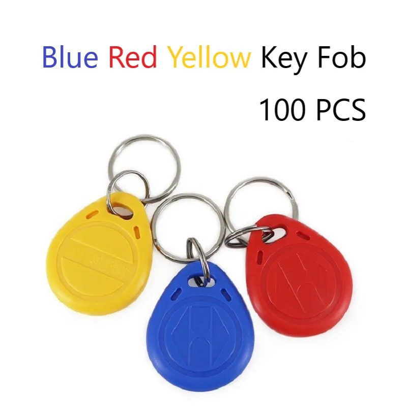 100 unids/lote de llaveros RFID de 125kHz, Chip de etiqueta de identificación de proximidad azul, rojo y amarillo, Color opcional