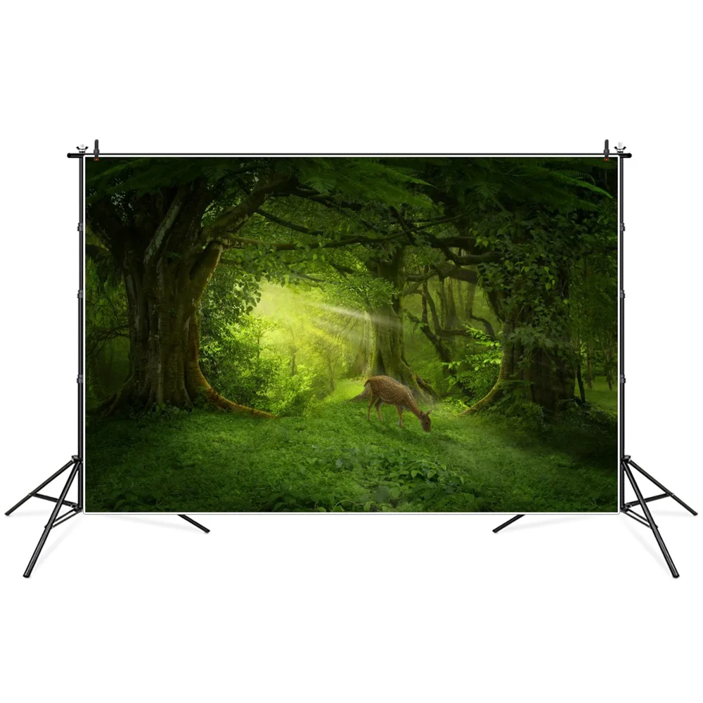 Green Enchanted Forest Backdrop Jungle Tropical Rainforest Tree Grass Leaves Photo Studio Background Spring Holiday Decorations