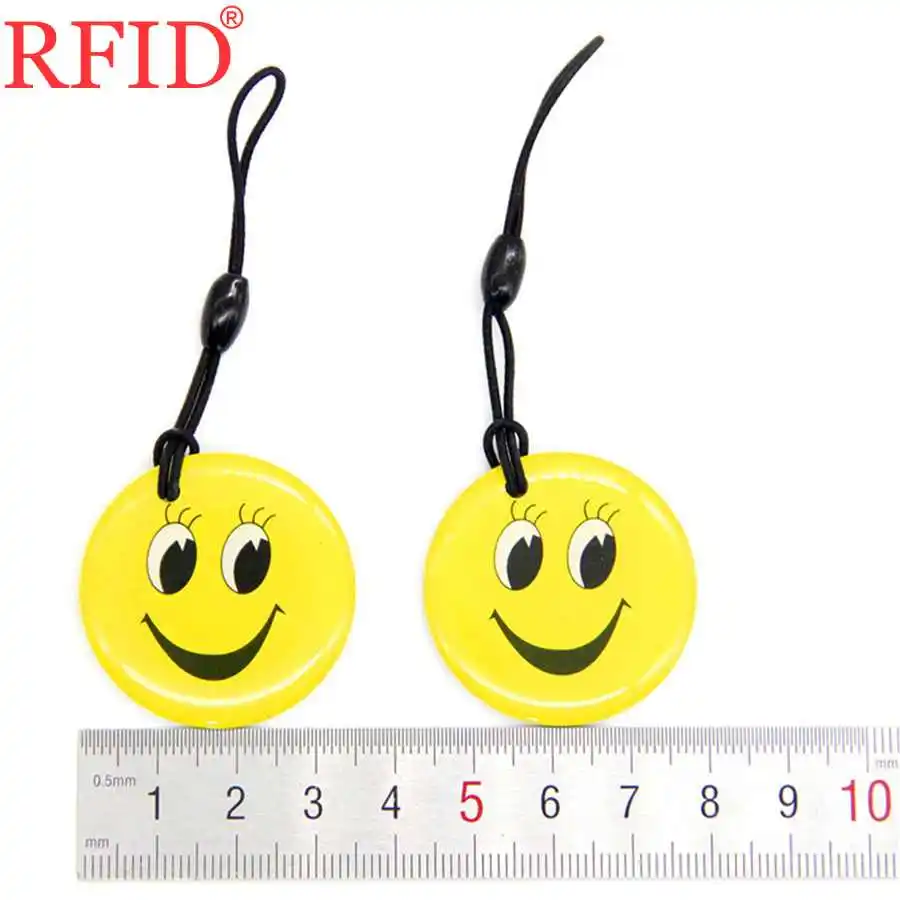 UID S50 1K 13.56Mhz Changeable Rewritable NFC Card Token Tag RFID Key Card Dropping Glue Smiling Face Keyfobs Keychain Token Tag