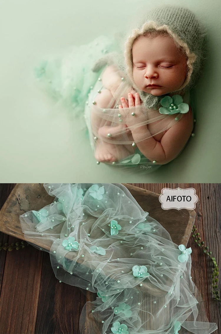 2024 Newborn Photography Props Flower Pearl Mesh Wrap Background Baby Lace Cloth Pillow for Photo Shoot Studio Props Accessories
