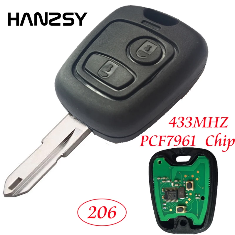 2 buttons 433Mhz Remote Key For PEUGEOT 206 Complete With Transponder PCF7961 Chip NE73 Blade Car key