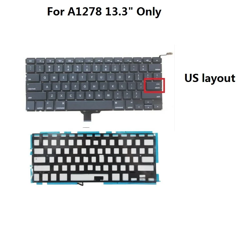 US Layout Laptop Keyboard Keypad With Backlight For Apple Macbook Pro A1278 13.3