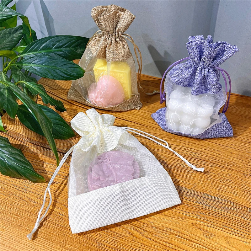 Pouch Drawstring Burlap Christmas Window Jewelry Drawstring Gift Linen Bundle Pocket Jute Sack Candy Gift Storage Food Bag