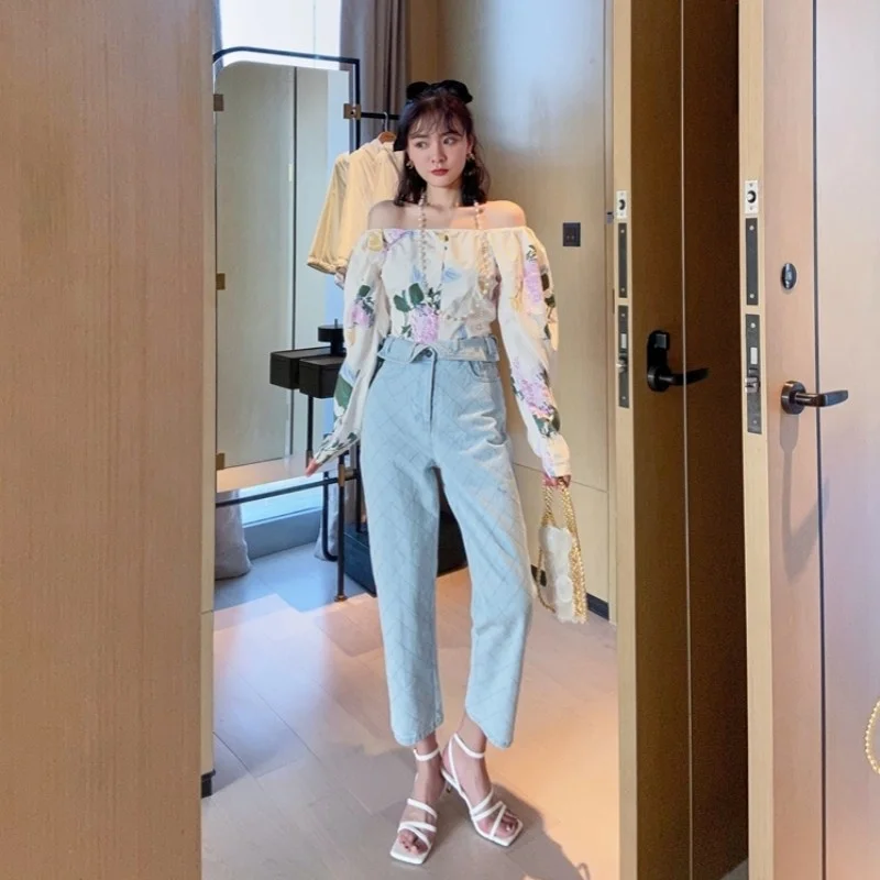 

Casual Women Light Blue High Waist Jeans Fashion Flanging Loose Fit Straight Plaid Pants Streetwear Hotpants Female Denim Shorts