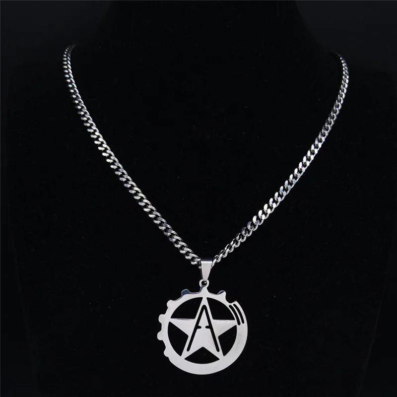 2024 Hammer and Sickle Anarcho Communism Silver Color Stainless Steel Pendant Necklace for Women/Men Marxism Pin Unionism N1081