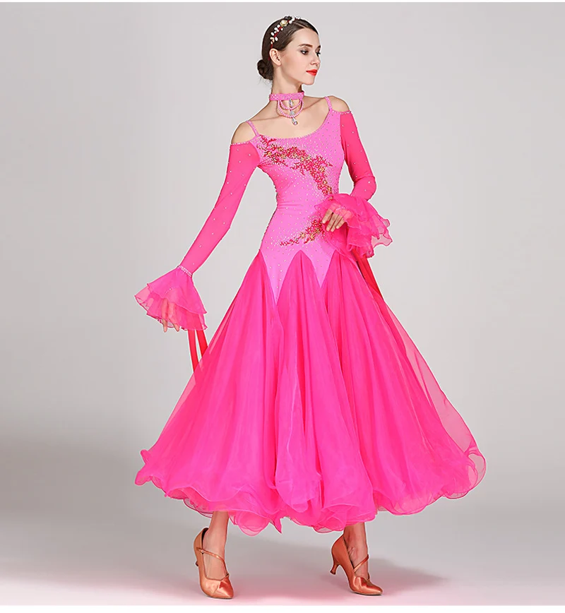 Robes de danse de salon Standard femmes nouveau Design jupe de danse de valse adulte 7 couleurs robe de compétition de salle de bal de valse